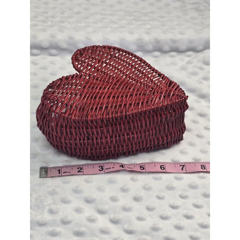 Heart Shaped Wicker Basket Red Planter Napkin Holder Side Shelf Country Decor